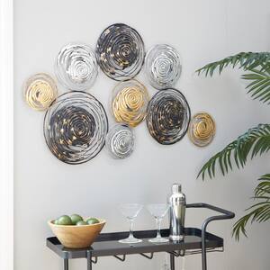 Metal Gold Plate Wall Decor with Textured Pattern