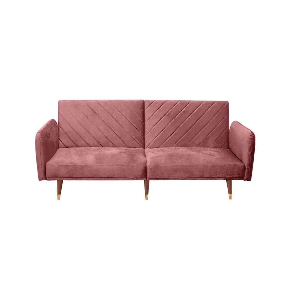 Modern 76 in. W Red Velvet Full Size Sofa Bed with Adjustable Backrest and 