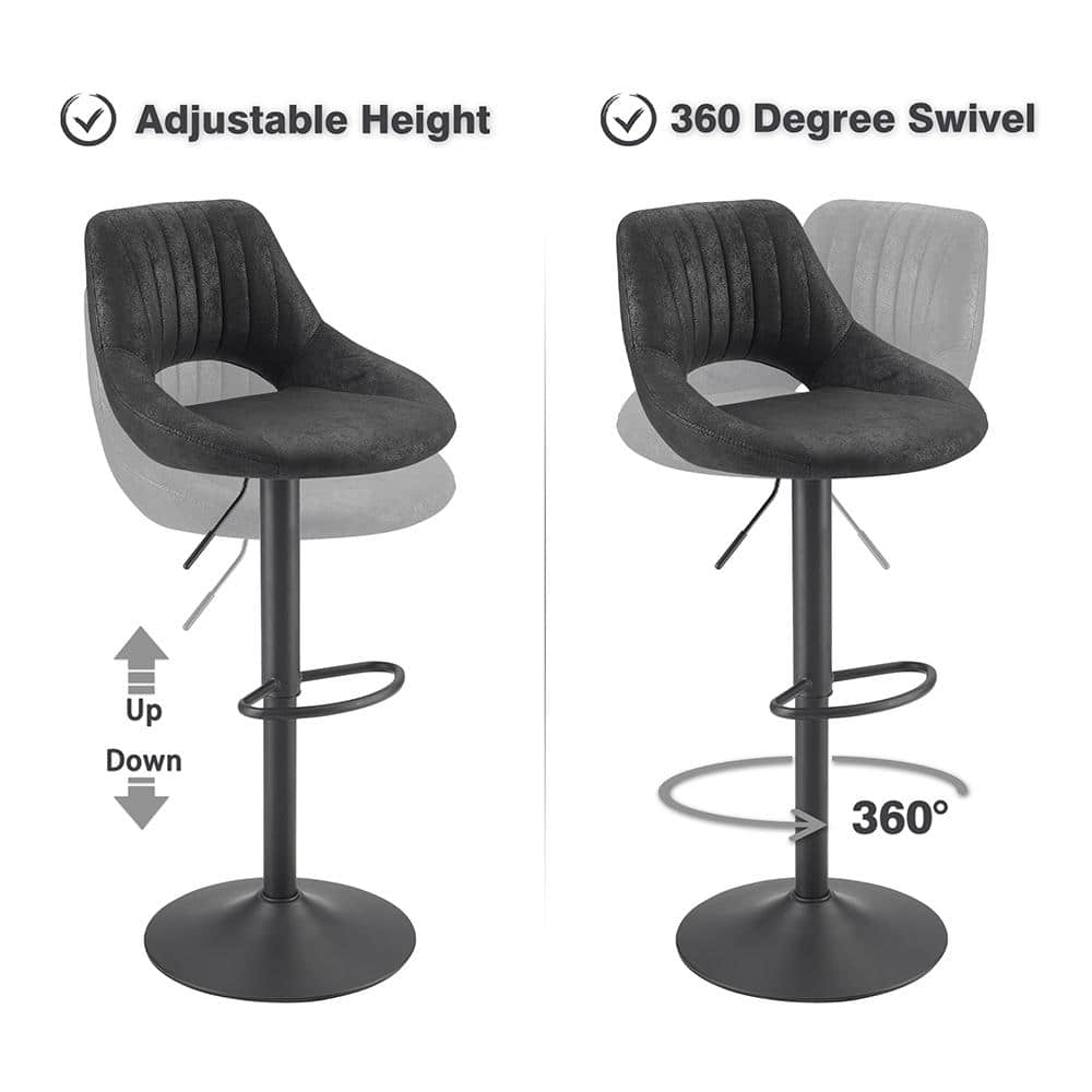 Adjustable Height Swivel Barstools, Set of 2, Black Faux Leather