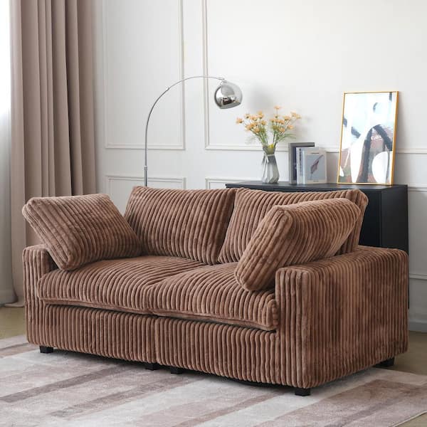Down Filled Oversized 79 in. Square Arm Faux Rabbit Fur Velvet Modular Sofa Love Seat Cloud Couch for Apartment in Brown