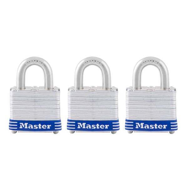 Master Lock Outdoor Padlock with Key, 1-9/16 in. Wide, 3 Pack