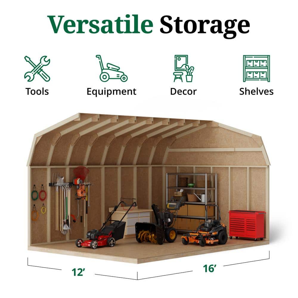 12' x 16' Blue Wooden Storage Shed Kit with Shelving