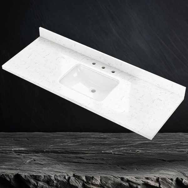 60 in. W x 22 in. D Engineered Stone White Rectangular Center Single Sink Vanity Top in Carrara White w/4 in. Backsplash
