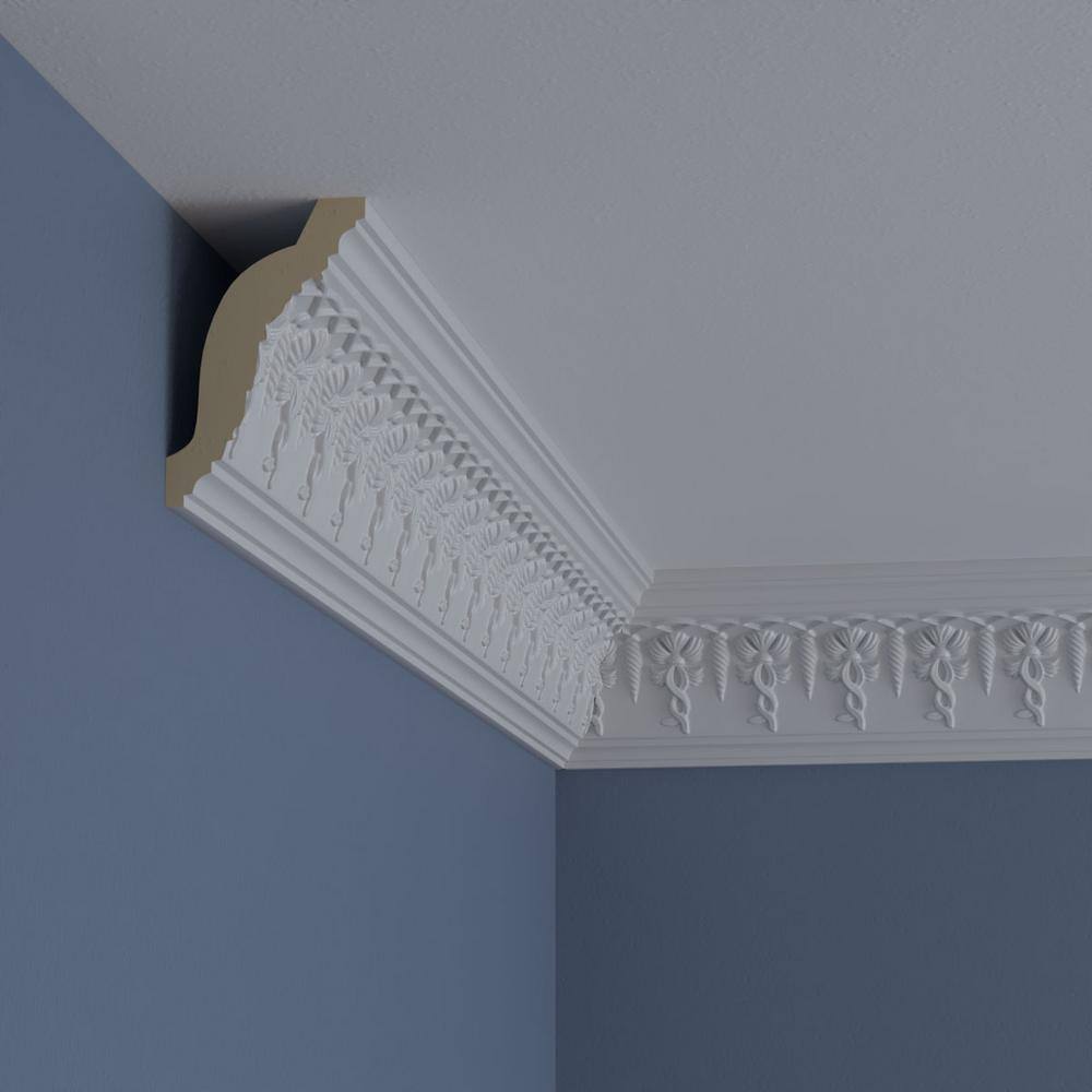 Primed White Geometric Polyurethane Crown Moulding Sample