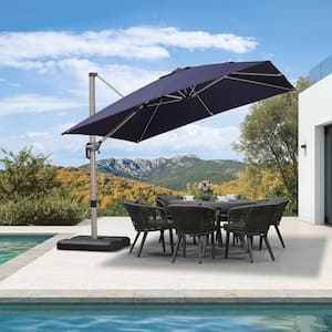 10 ft. Square Outdoor Patio Cantilever Umbrella Light Champagne Aluminum Offset 360° Rotation Umbrella in Navy Blue