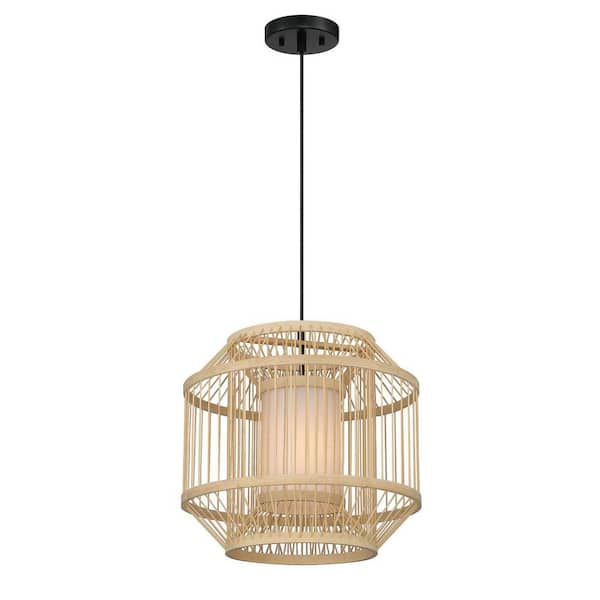 Artasia 60-Watt 1-Light Natural Cane Tropical Pendant Light With Black Accents Pendant and No Bulbs Included