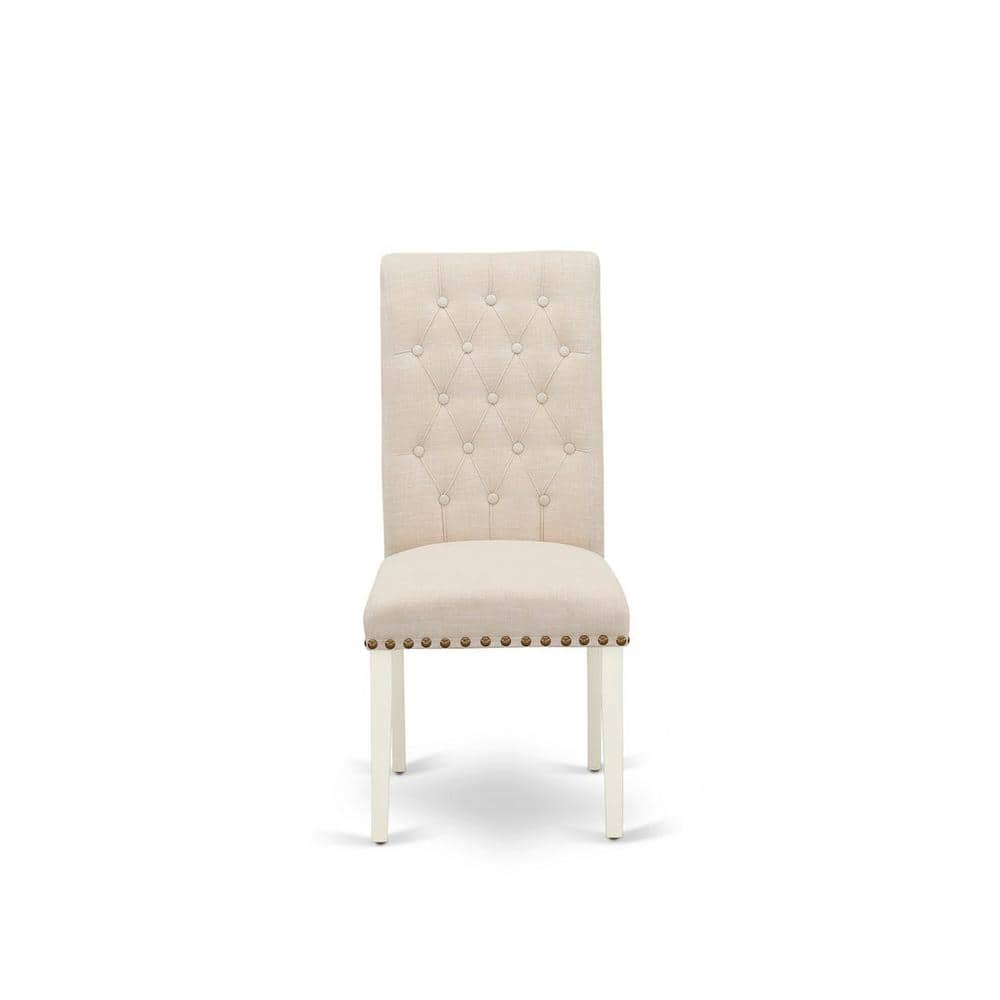 Linen White Upholstered Parsons Side Chair Set with Wood Legs