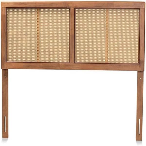 Walnut Finish Full Open Frame Headboard with Rattan Weaving