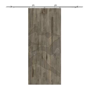 32 in. x 80 in. Weather Gray Stained Solid Wood Modern Interior Sliding Barn Door with Hardware Kit