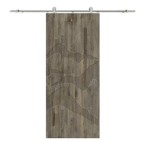 CALHOME 34 in. x 84 in. Weather Gray Stained Pine Wood Modern Interior Sliding Barn Door with Hardware Kit