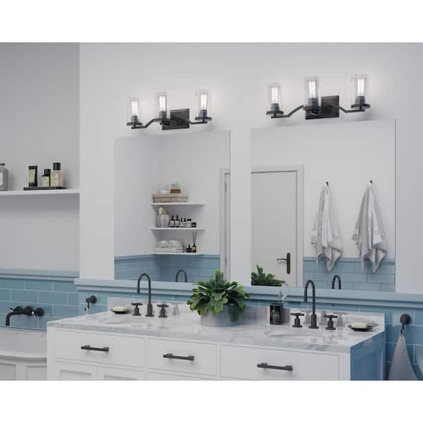 Progress Lighting Lassiter Collection 3-Light Matte Black Clear Glass Modern Bath Vanity Light