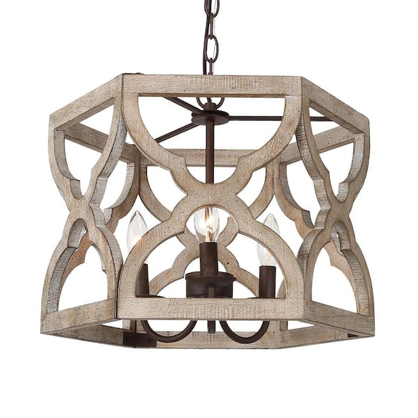 Unbranded 3-Light Distressed Wood Farmhouse Chandelier with Rustic elegance