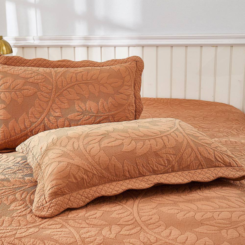 Standard Royal Orange Cotton Embroidered Pillow Shams