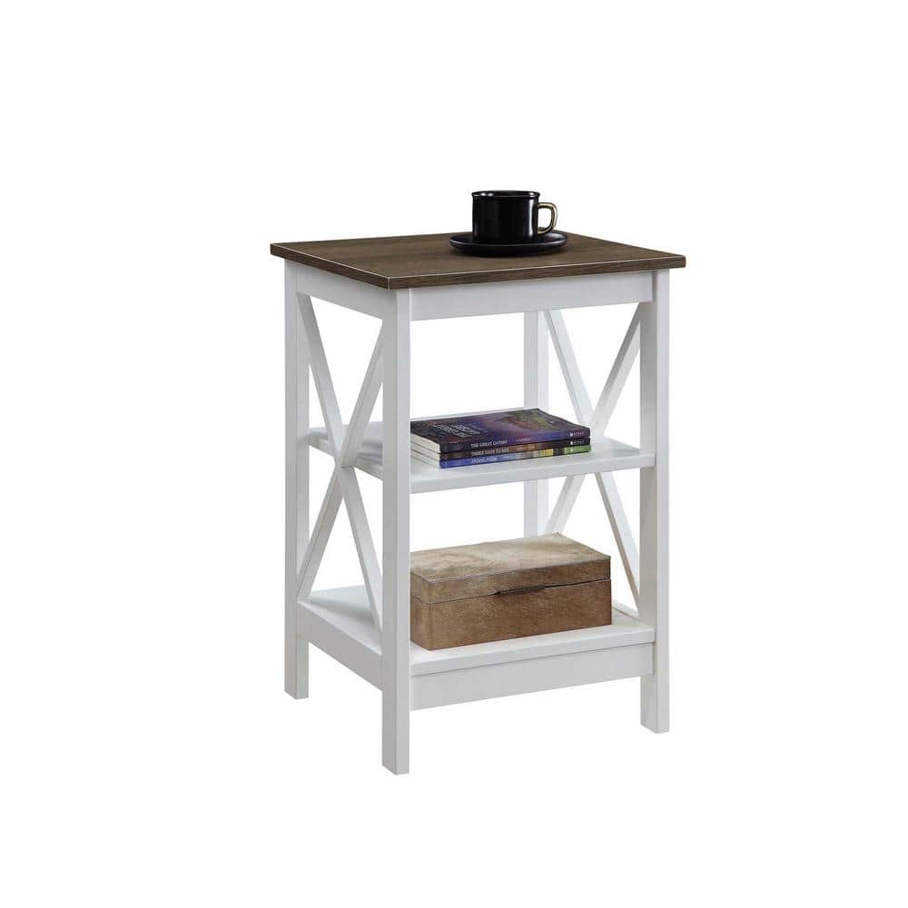 Driftwood White Transitional X-Side 3-Tier End Table