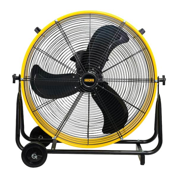 HICFM 24 in. Variable Speed ​​BLDC Drive Drum Fan in Yellow with High Efficiency DC Motor, 8800 CFM