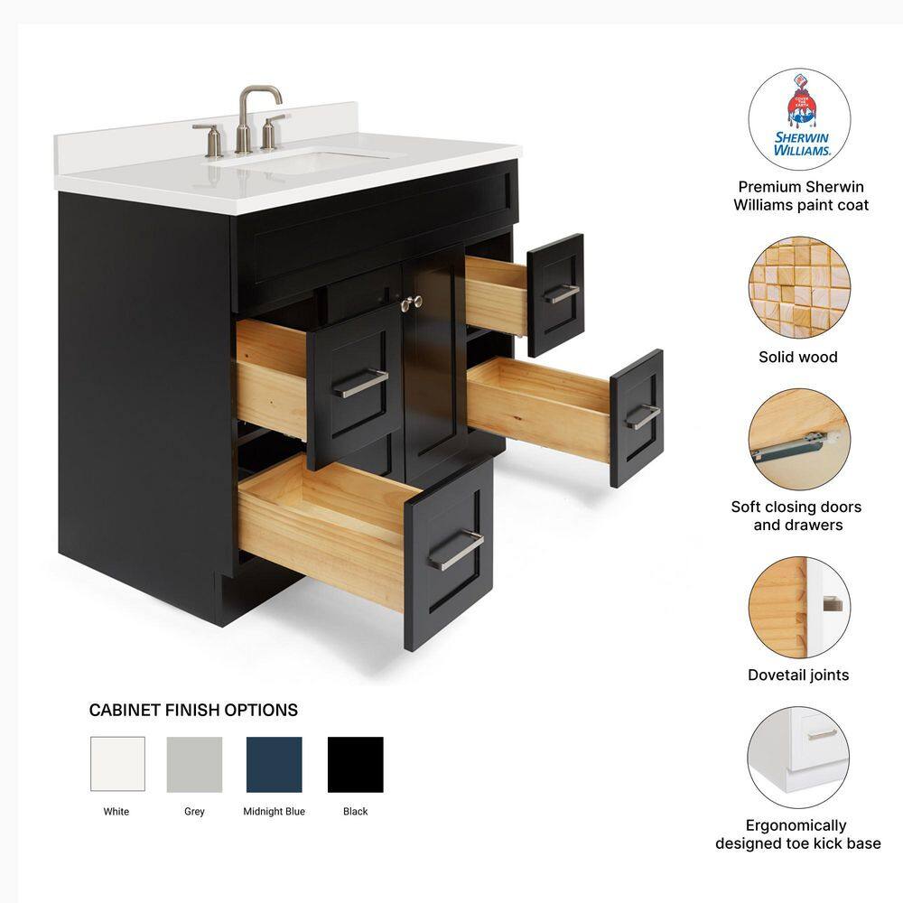 Hamlet 43" Black Solid Wood Vanity with White Quartz Top