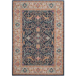 Madison Navy/Cream 12 ft. x 15 ft. Border Floral Area Rug