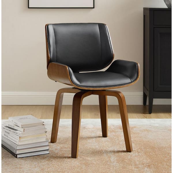 Art Leon Iya Black Faux Leather Swivel Side Chair with Wood Frame