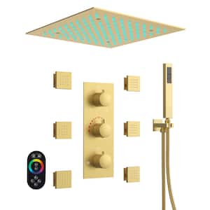 5-Spray Patterns LED Shower System 12 in. Ceiling Mount Dual Shower Heads with 6-Jets in Brushed Gold (Valve Included)