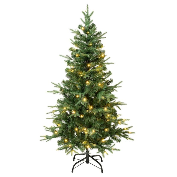 4 1/2' Feel-Real Duxbury Light Green Mixed Hinged Artificial Christmas Tree w/120 Warm White LED Lights