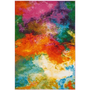 Watercolor Orange/Green 5 ft. x 8 ft. Abstract Area Rug