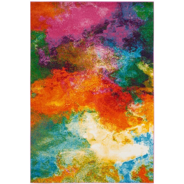 SAFAVIEH Watercolor Orange/Green 9 ft. x 12 ft. Abstract Area Rug