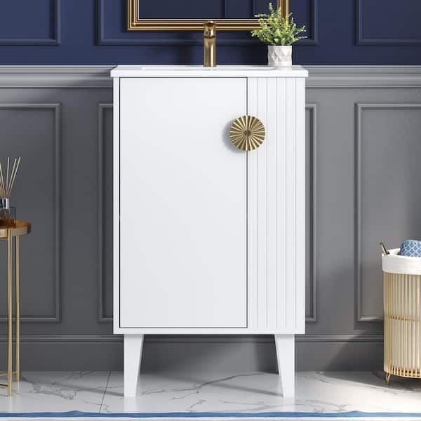 20 in. Freestanding White Bath Vanity with White Ceramic Top Unassembled