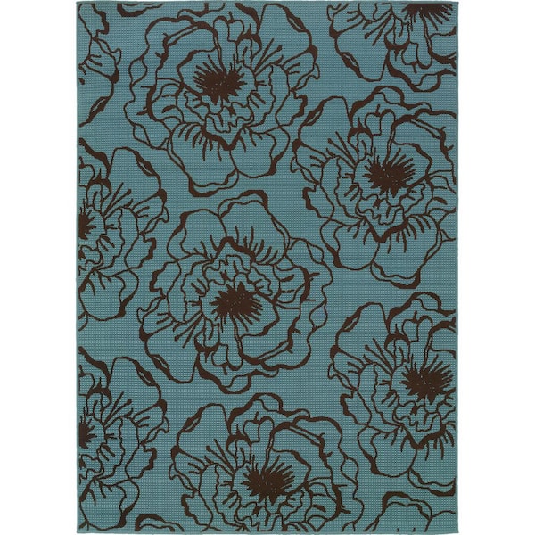 AVERLEY HOME Aruba Floral Blue-Brown 7 ft. 10 in. x 10 ft. 10 in. Indoor/Outdoor Area Rug