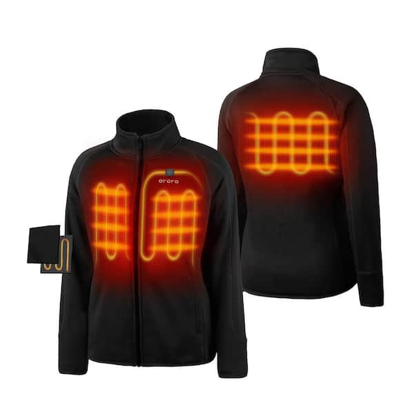 ORORO Women's Medium Black 7.2-Volt Lithium-Ion Heated Fleece Jacket ...