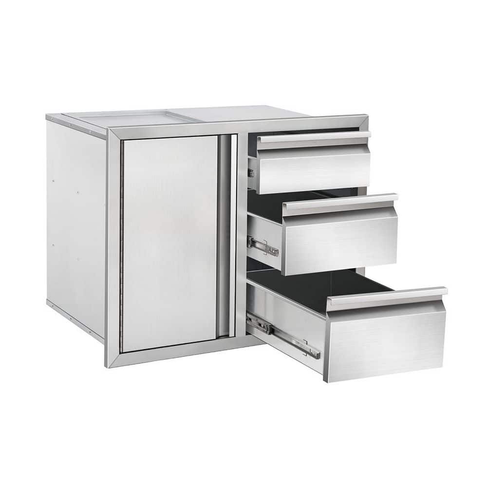 Stainless Steel 28 x 19.5 x 22 in Outdoor Kitchen Cabinet Multi-Layer Drawer Combo with Access Door for BBQ Grill price history on PriceWatchPro