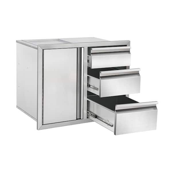Stainless Steel 28 x 19.5 x 22 in Outdoor Kitchen Cabinet Multi-Layer Drawer Combo with Access Door for BBQ Grill