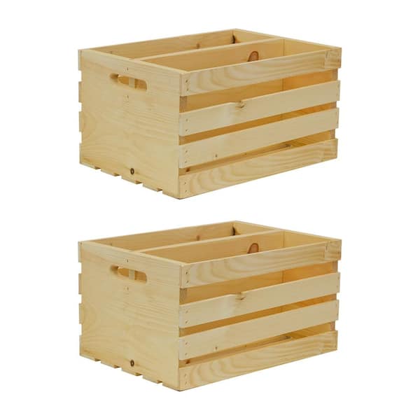 Crates & Pallet 18 in. x 12.5 in. x 9.5 in. Divided Wood Crate (2-Pack)
