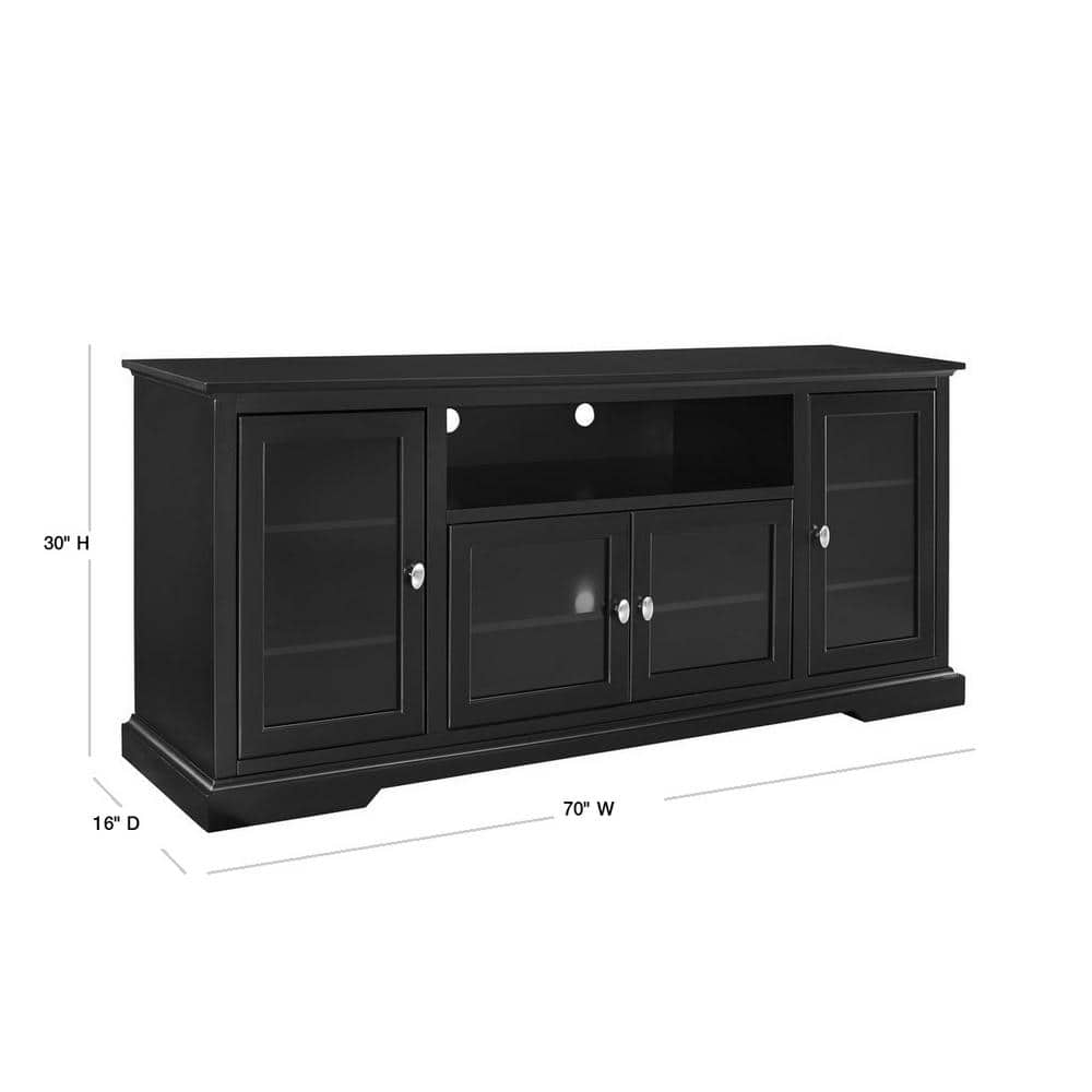 Matte Black 70-Inch TV Stand with Glass Cabinets