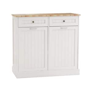 39.37 in. W x 13.78 in. D x 35.43 in. H White Linen Cabinet with 2-Drawers and 2-Compartment Tilt-Out Trash