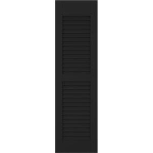 12 in. W x 38 in. H Americraft 2 Equal Louver Exterior Real Wood Shutters Per Pair in Black
