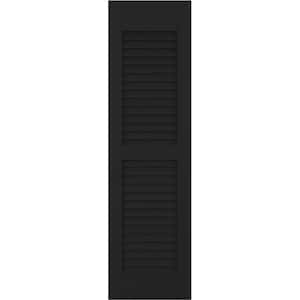 Americraft 12 in. W x 47 in. H 2-Equal Louver Exterior Real Wood Shutters Pair in Black