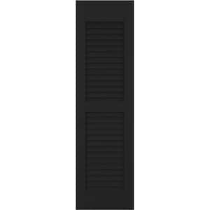 Americraft 12 in. W x 79 in. H 2-Equal Louver Exterior Real Wood Shutters Pair in Black