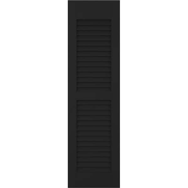 Americraft 18 in. W x 64 in. H 2-Equal Louver Exterior Real Wood Shutters Pair in Black