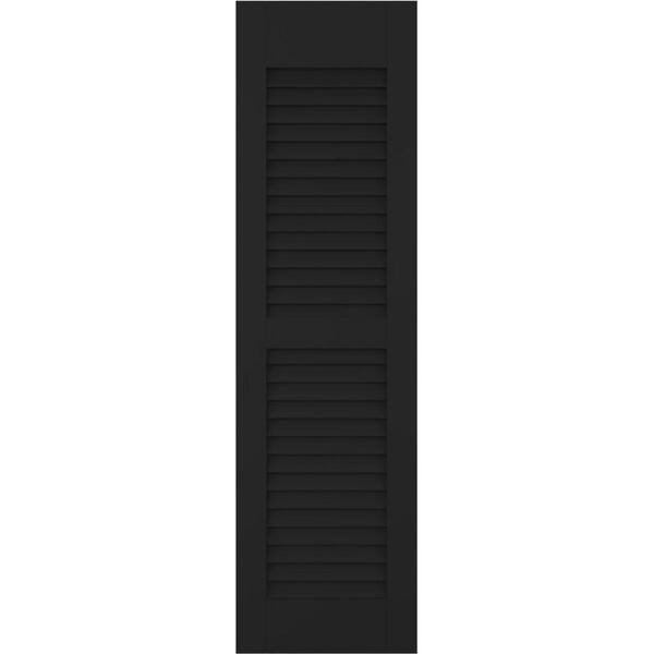 Americraft 18 in. W x 67 in. H 2-Equal Louver Exterior Real Wood Shutters Pair in Black
