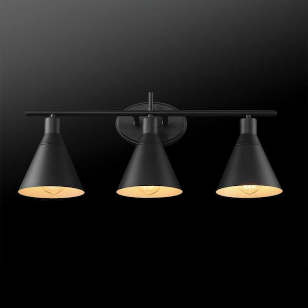 Tristan 24 in. 3-Light Matte Black Vanity Light for Bathroom with All-in-One Hardware Set