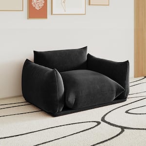 50.39 in. Luxury Chenille Floor Level Single Sofa Chair Wide Minimalist Sofa Couch, Black