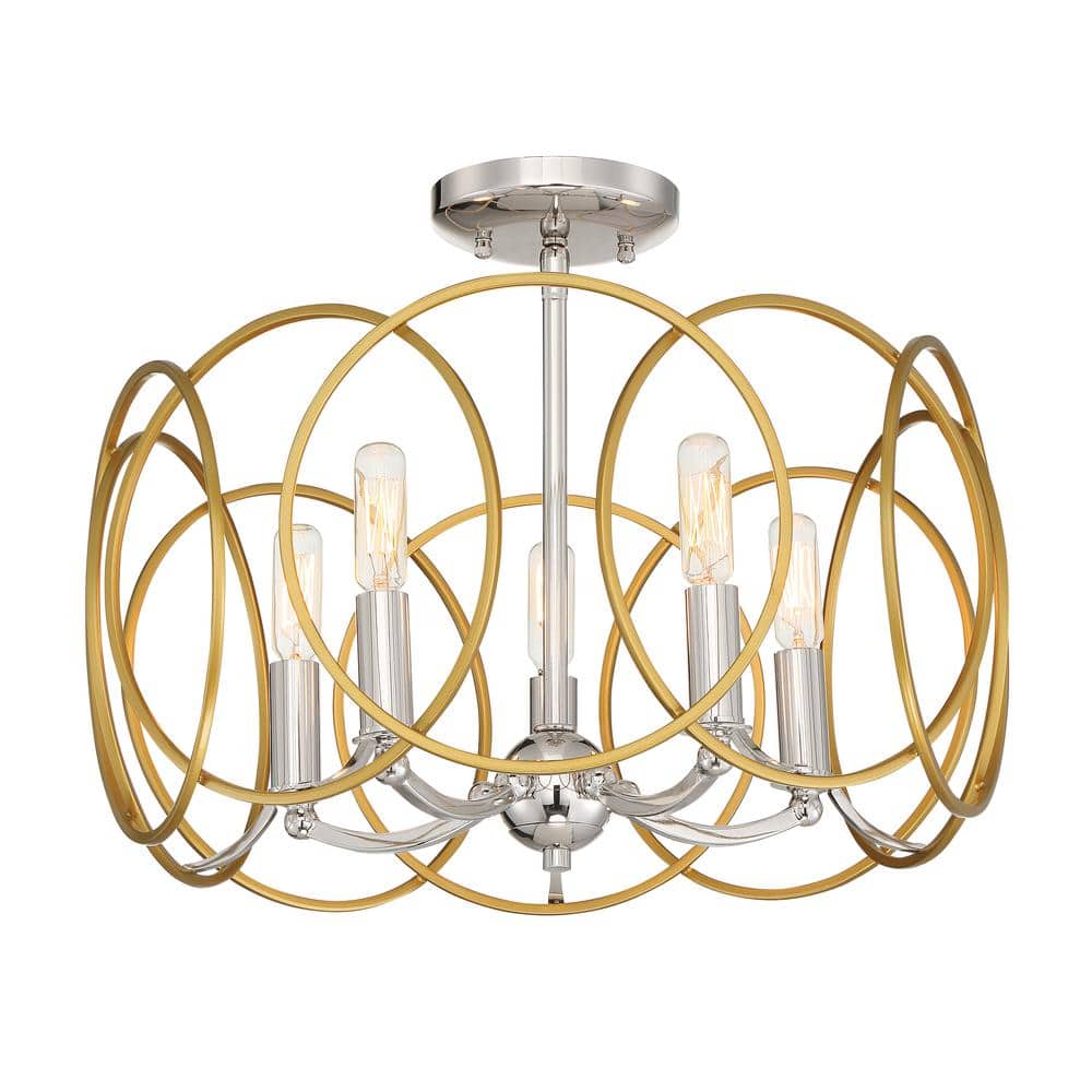 Chassell Honey Gold 5-Light LED Drum Pendant with Polished Nickel Accents