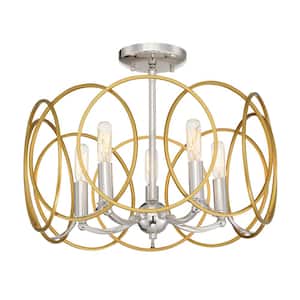 Chassell 18.25 in. 5-Light Honey Gold with Polished Nickel Semi-Flush Mount