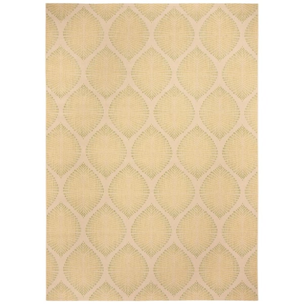 SAFAVIEH Courtyard Green/Ivory 8 ft. x 11 ft. Leaf Geometric Indoor/Outdoor Patio  Area Rug