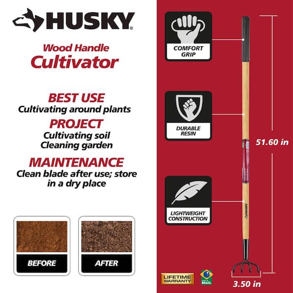 51 in. L Wood Handle 4-Tine Hand Cultivator