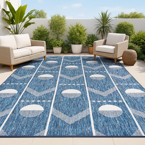 Soren Modern Geometric Navy/Cream 8 ft. x 10 ft. Indoor/Outdoor Area Rug