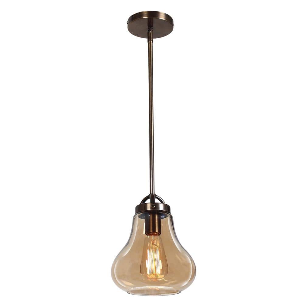 Access Lighting Flux 1-Light Distressed Bronze Shaded Pendant Light With Glass  Shade 55545-DBRZ/AMB The Home Depot