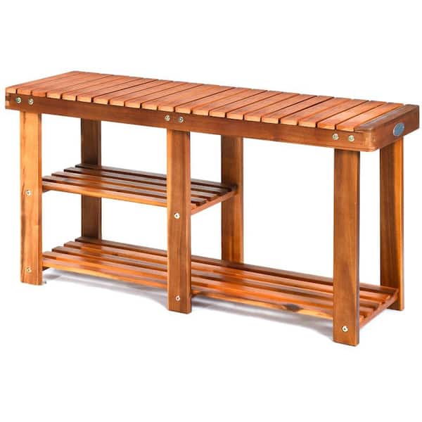 17.5 in. H x 34 in. W Wood Shoe Storage Bench 3-Tier Shoe Rack Freestanding Boots Storage Organizer Heavy-Duty