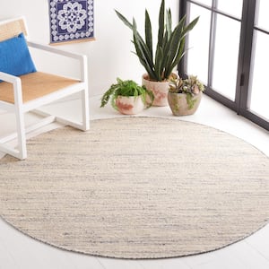 Natural Fiber Beige/Gray 6 ft. x 6 ft. Abstract Distressed Round Area Rug