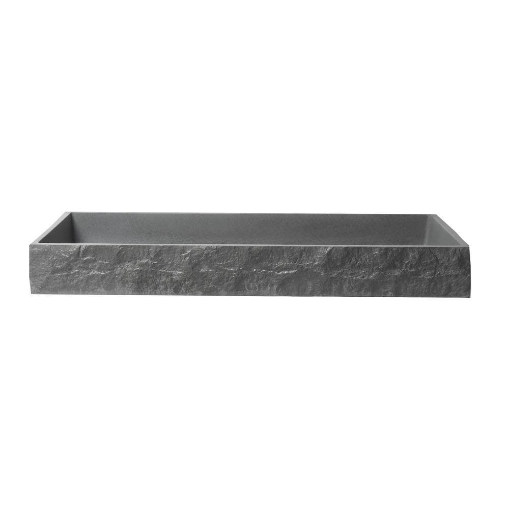 Gray Matte Concrete Rectangular Bathroom Sink, 39.6"